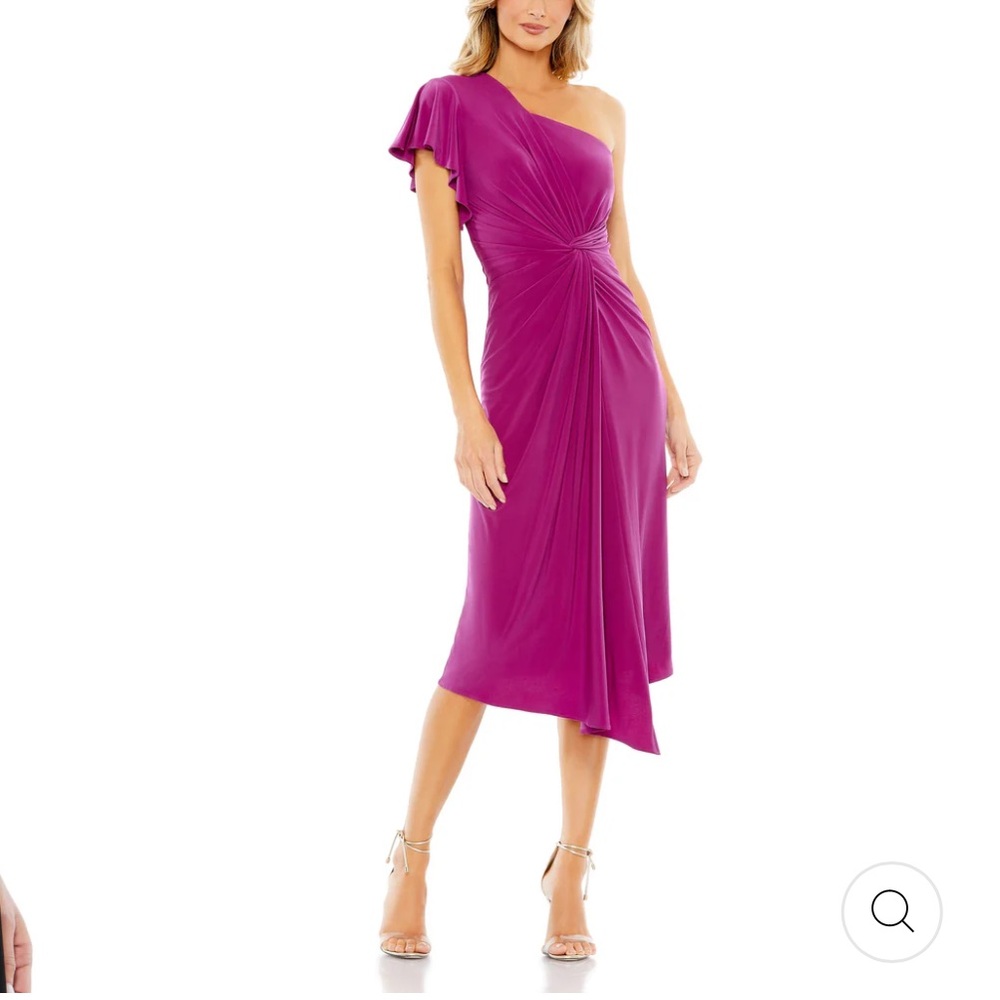 MAC DUGGAL SZ 12 ONE SHOULDER JERSEY MIDI DRESS.  NWT MAGENTA